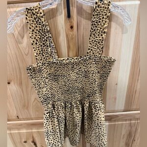 Pleione Anthropologie Classy Tan and Black Leopard Print Smocked Top Size M